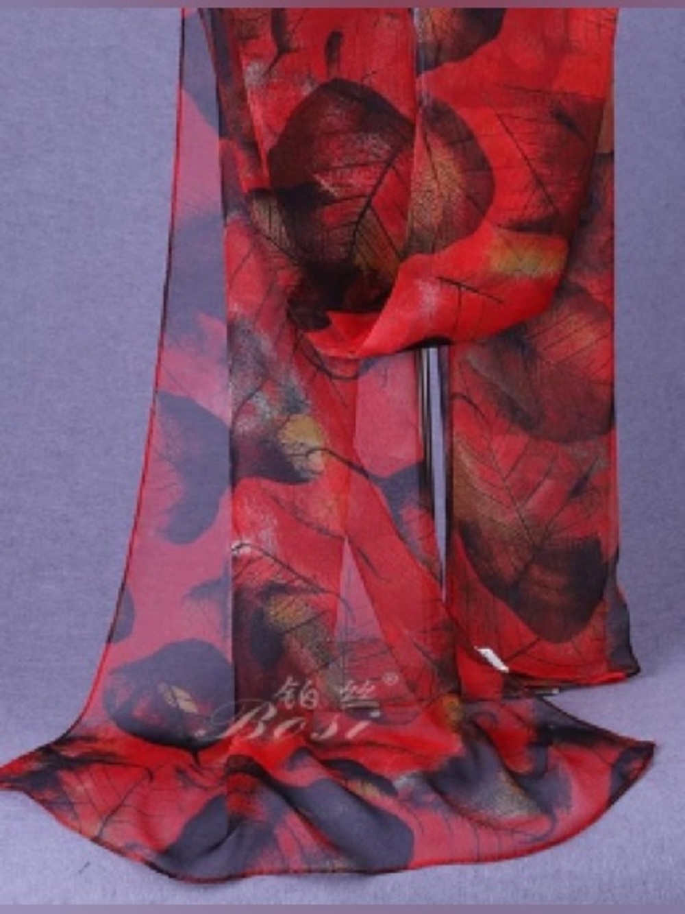 Cascading Leaves Scarf - Red & Black